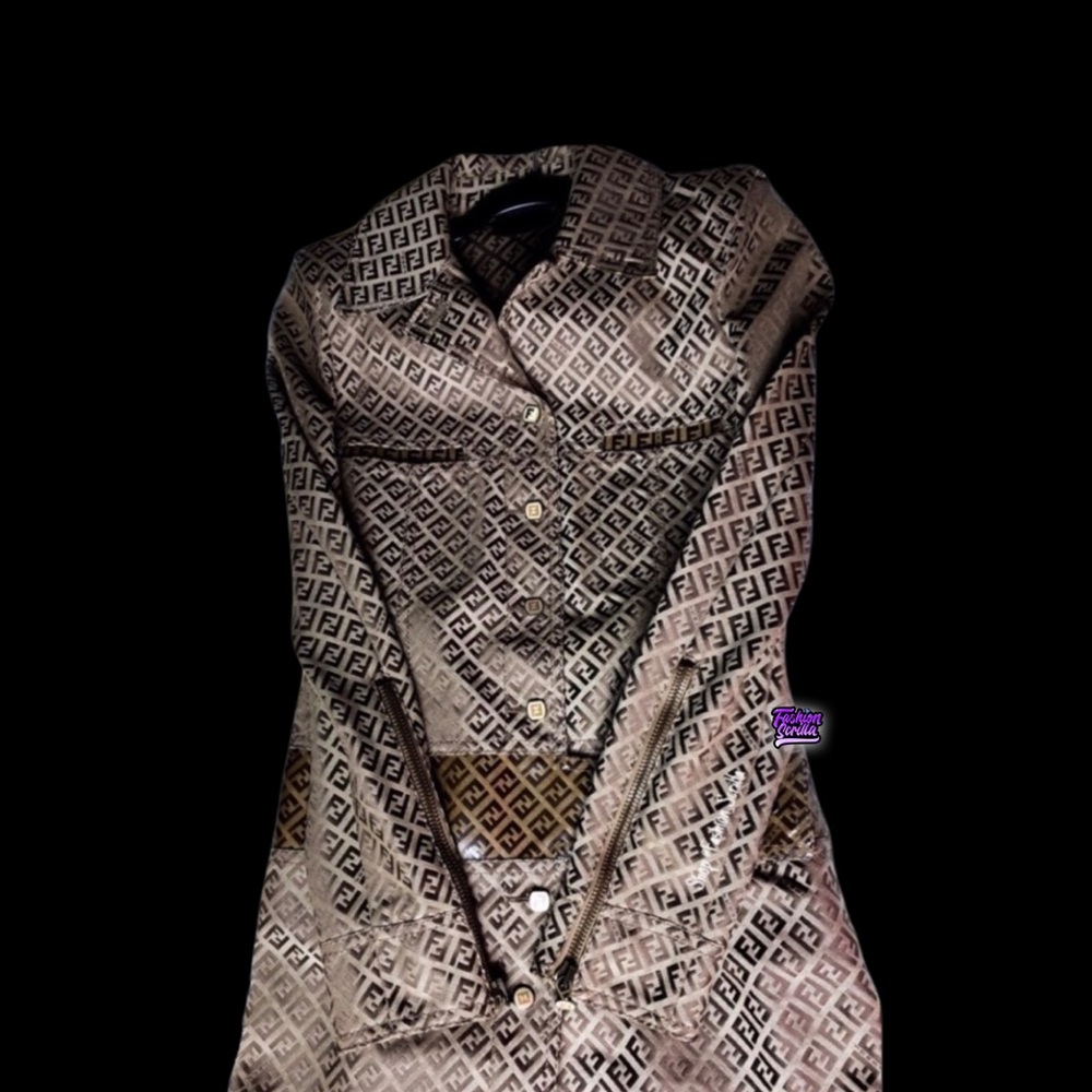 Fendi Vintage Mini Dress Trench Coat Jacket Monogram FF Logo Zucca Canvas Zip Up - Picture 5 of 16